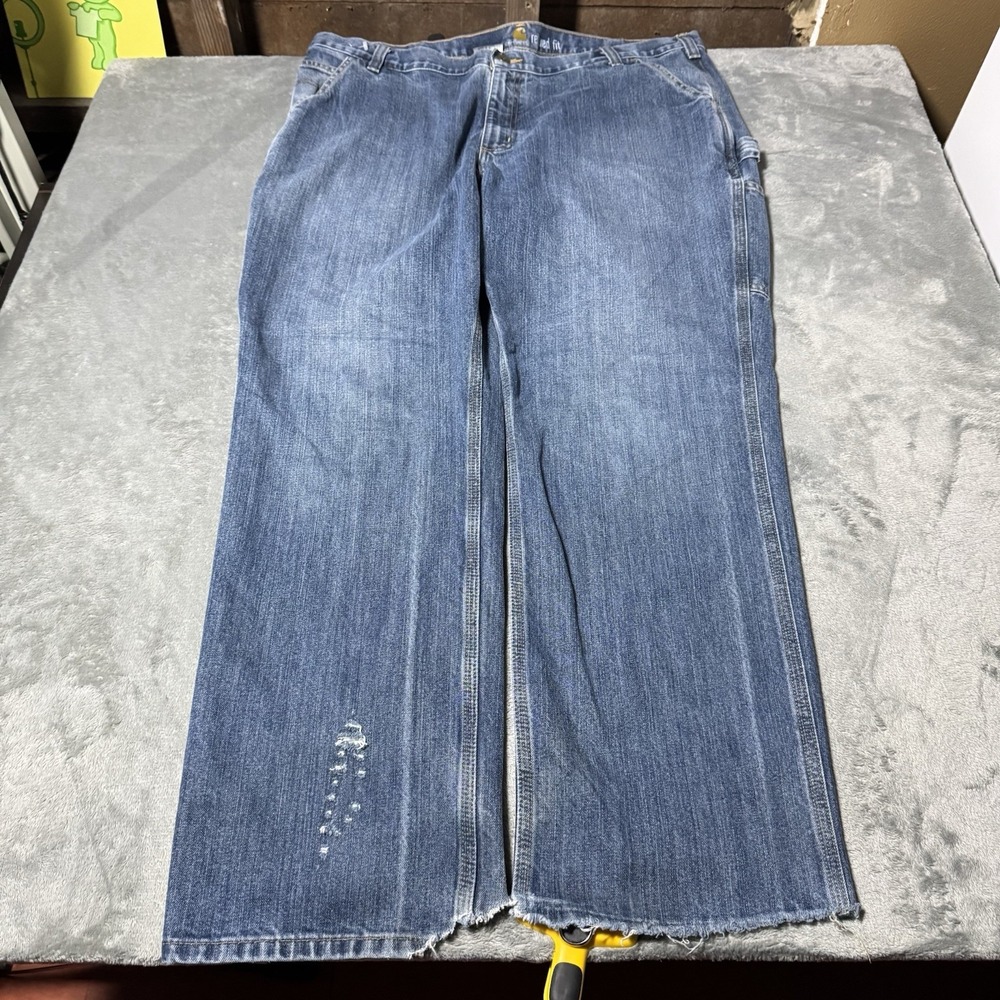 VTG Y2K Carhartt Mens 42x32 (40x31) Destroyed Hem Carpenter Jeans Relaxed Fit